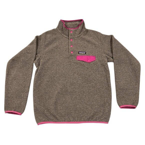Patagonia Synchilla Sweater Womens Gray Pink Snap-T Pullover Jacket Sz XS - Picture 1 of 5